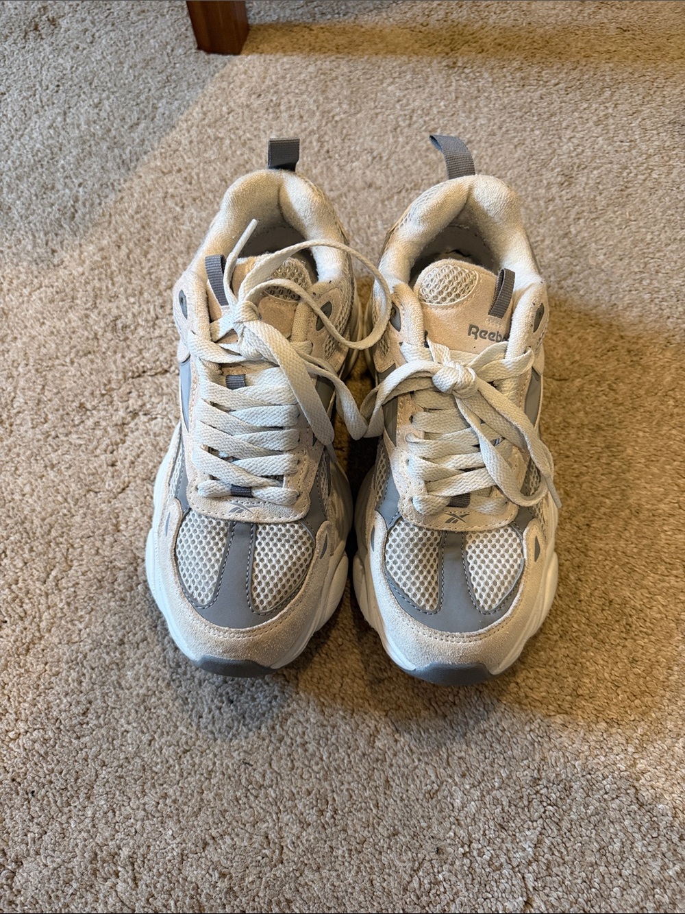 Reebok Light Gray and White Lace-Up Sneakers